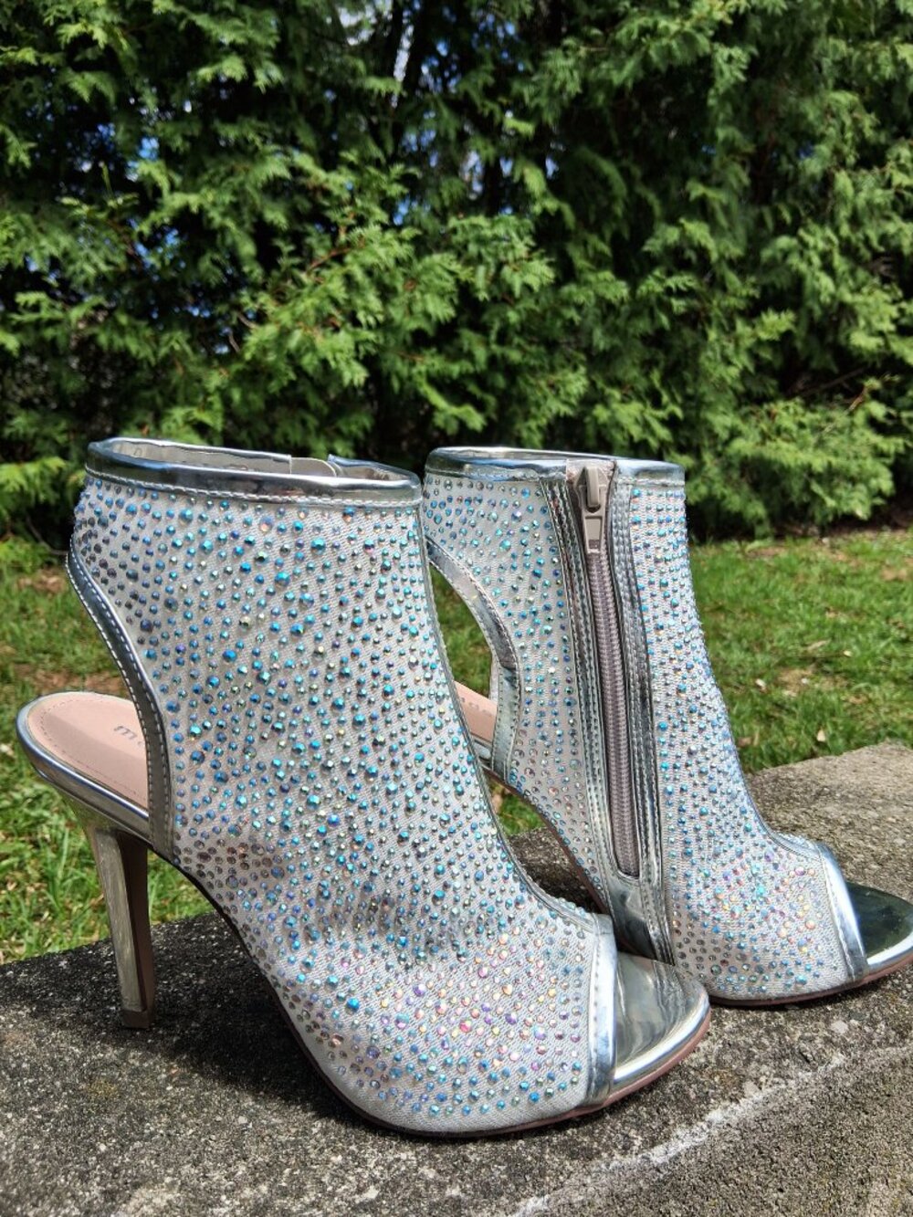 Madden Girl Blue Silver Crystals Ankle Sandals - Sexy - Size 8 Peep-Toe Heels - Picture 7 of 13